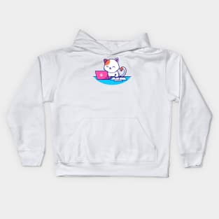 Cute Cat Working Laptop And Writing On Paper Kids Hoodie